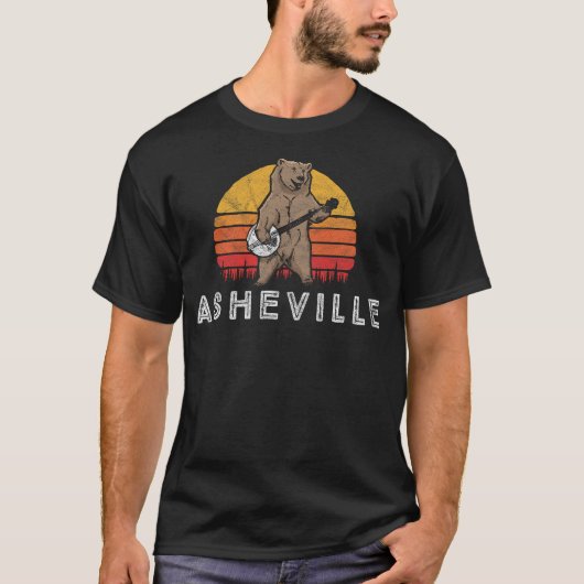 Asheville NC Bluegrass Banjo Bear Funny Retro Grap T-Shirt (Vorderseite)
