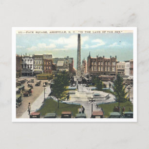 Asheville NC, Pack Square 1920s Vintag Postkarte