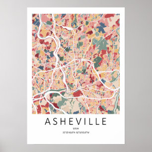 Asheville North Carolina Karte Poster Moderne St