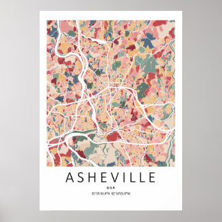 Asheville North Carolina Karte Poster | Moderne St