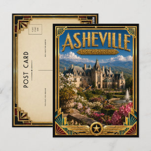 Asheville North Carolina Vintage Art Deco Golden Postkarte