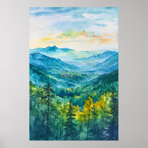 Asheville Watercolor Aquarell Vintage Reise Poster