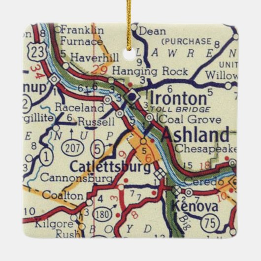 Ashland KY Vintag Map Keramikornament (Rückseite)