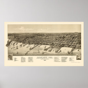 Ashland, panoramische Karte WI - 1886 Poster