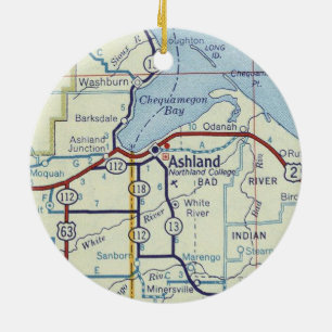 Ashland WI Vintag Map Keramik Ornament