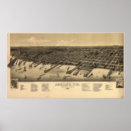 Ashland Wisconsin 1886 Antike Panoramakarte Poster (Vorne)