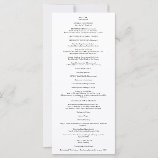Ashle Katholic Wedding Program with Mass (Rückseite)