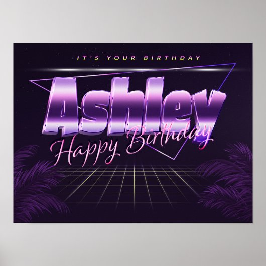 Ashley Name Vorname lila retro Poster Geburtstag (Vorne)