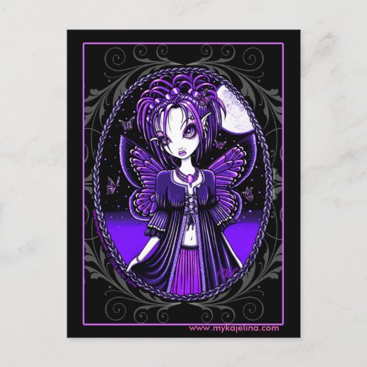 "Ashly" Lila Butterfly Moon Fairy Postcard Postkarte (Vorderseite)