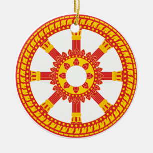 Ashtamangala Symbol Dharmachakra Rad von Dharma Keramikornament