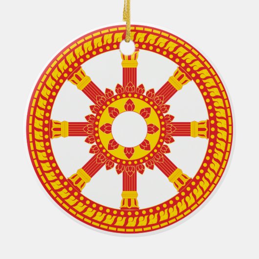 Ashtamangala Symbol Dharmachakra Rad von Dharma Keramikornament (Hinten)