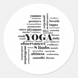 Ashtanga Yoga 8 Glieder der Wortwolke Bildung . Runder Aufkleber