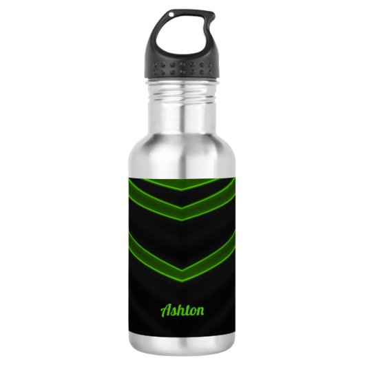 ASHTON Black and Fluoro Green Water Flasche Edelstahlflasche (Vorderseite)