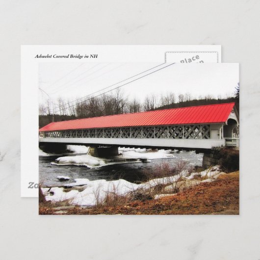 Ashuelot Covered Bridge im Winter Postkarte (Vorne/Hinten)