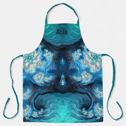 ASIA ~ ABSTRAKTES FRAKTAL Blue Aqua Schürze (Vorderseite)
