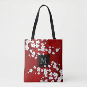 Asia Floral Red White Cherry Blossom Monogramm Tasche (Vorderseite)
