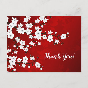 Asia Floral Weiße Kirschblüte Rote Danke Postkarte