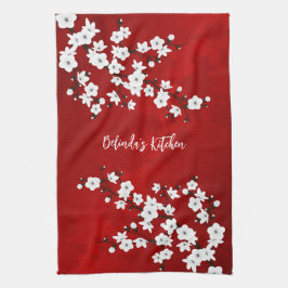 Asia Floral White Cherry Blossom Name Geschirrtuch