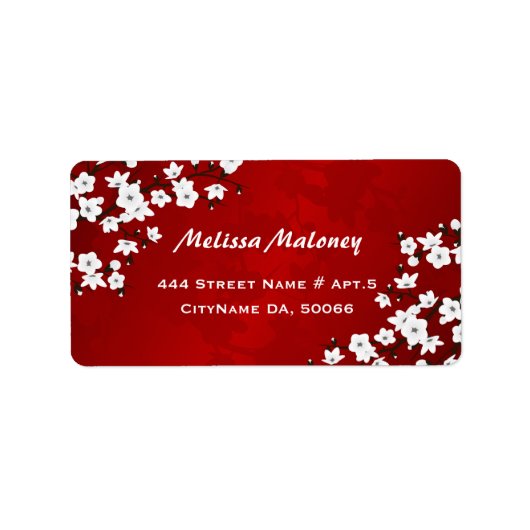 Asia Floral White Cherry Blossom Red Adressaufkleber (Vorne)