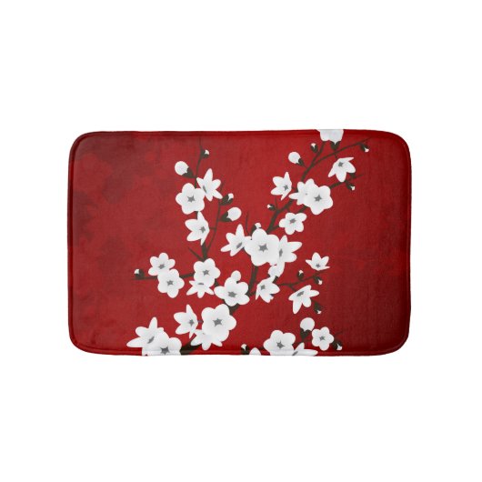 Asia Floral White Cherry Blossom Red Badematte (Vorderseite)