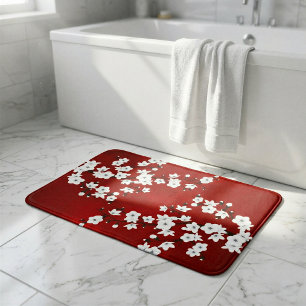 Asia Floral White Cherry Blossom Red Badematte