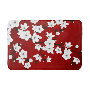 Asia Floral White Cherry Blossom Red Badematte