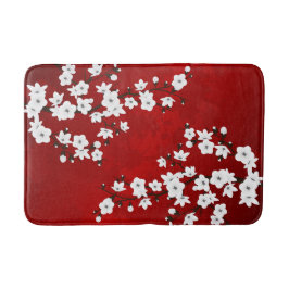 Asia Floral White Cherry Blossom Red Badematte