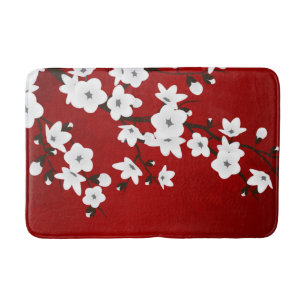 Asia Floral White Cherry Blossom Red Badematte