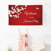 Asia Floral White Cherry Blossom Red Banner (Insitu)