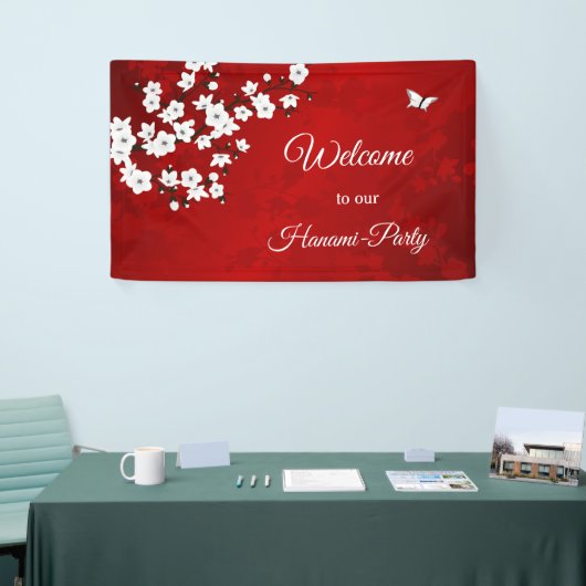 Asia Floral White Cherry Blossom Red Banner (Messeveranstaltung)