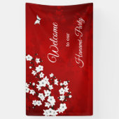 Asia Floral White Cherry Blossom Red Banner (Vertikal)