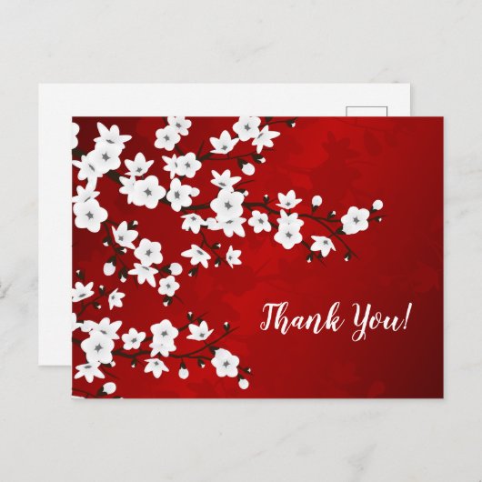 Asia Floral White Cherry Blossom Red Danke Postkarte (Vorne/Hinten)