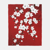 Asia Floral White Cherry Blossom Red Fleecedecke (Vorderseite)