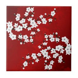 Asia Floral White Cherry Blossom Red Fliese