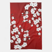 Asia Floral White Cherry Blossom Red Geschirrtuch (Vertikal)