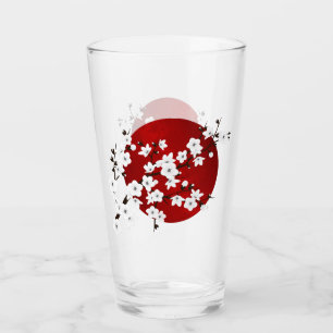 Asia Floral White Cherry Blossom Red Glas