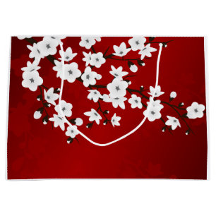 Asia Floral White Cherry Blossom Red Große Geschenktüte