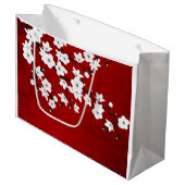 Asia Floral White Cherry Blossom Red Große Geschenktüte (Vorderseite Schrägansicht)
