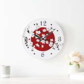 Asia Floral White Cherry Blossom Red Große Wanduhr (Zuhause)