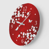 Asia Floral White Cherry Blossom Red Große Wanduhr (Winkel)