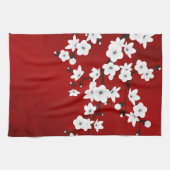 Asia Floral White Cherry Blossom Red Handtuch (Horizontal)