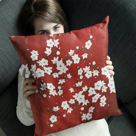 Asia Floral White Cherry Blossom Red Kissen