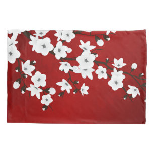 Asia Floral White Cherry Blossom Red Kissenbezug