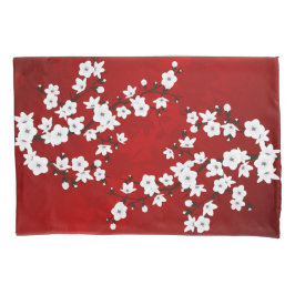 Asia Floral White Cherry Blossom Red Kissenbezug