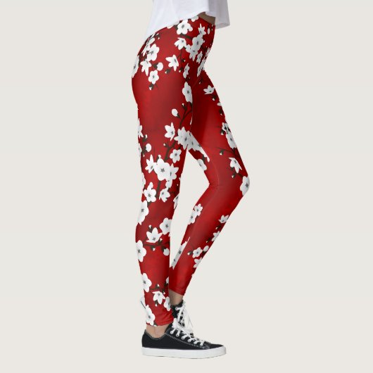 Asia Floral White Cherry Blossom Red Leggings (Rechts)