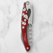Asia Floral White Cherry Blossom Red Monogram Kellnermesser (Rückseite)