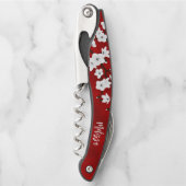 Asia Floral White Cherry Blossom Red Monogram Kellnermesser (Vorderseite)