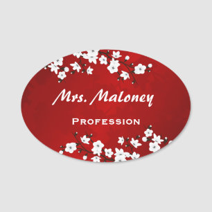 Asia Floral White Cherry Blossom Red Namensschild