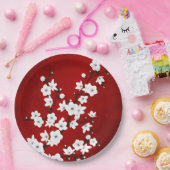 Asia Floral White Cherry Blossom Red Pappteller (Party)