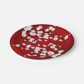 Asia Floral White Cherry Blossom Red Pappteller (Schrägansicht)